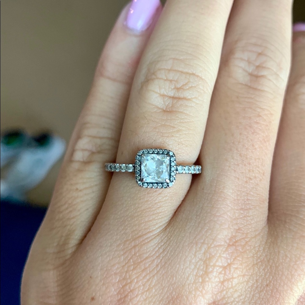 Pandora Square Sparkle Halo Ring